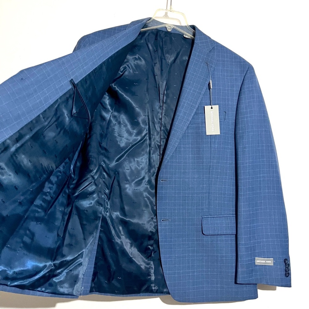 NWT Michael Kors Kevin Two-Button Blue Plaid Suit Jacket NEW - Picture 5 of 14